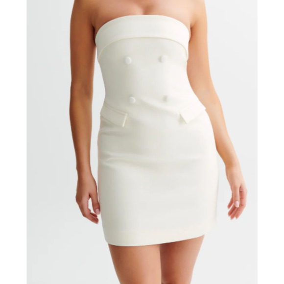 Meshki Abbie Strapless Suiting Double-Breasted Mini Dress Cream Womens Size XS/S - Picture 2 of 6